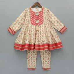YK Girls Cream Polyester Printed Kurta Sets-picture-2