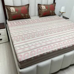 Pure Decor Brown & Grey Ethnic Motifs Printed 240 TC King Bedsheet Set 2.74m x 2.74m-picture-11