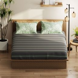 KOPA Grey & White Striped 152 TC Queen Bedsheet with 2 Pillow Covers-image-29