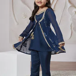 VASTRAMAY Girls Round Neck Regular Sequinned Georgette Kurta & Trouser & Jacket-image-40