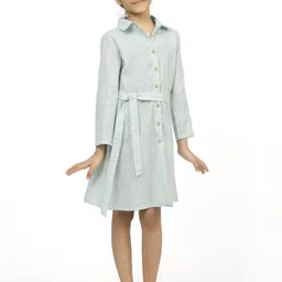TJORI Girls Shirt Collar A-Line Cotton Knee Length Dress-image-38
