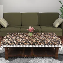 Kuber Industries Grey & Brown Floral Waterproof 4-Seater Table Cover-23