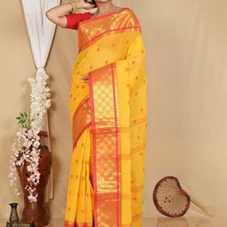 PuJoy Woven Design Pure Cotton Handloom Taant Saree-image-84