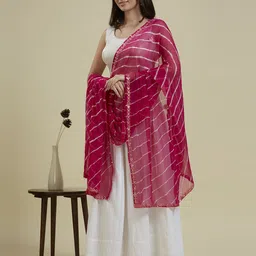 Dupatta Bazaar Embroidered Leheriya Dupatta with Gotta Patti image 4