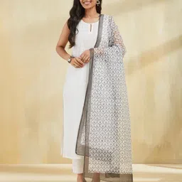 Fabindia Floral Printed Block Print Technique Cotton Silk Dupatta-14