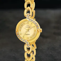 CHARLIEKEEN Women Brass Embellished Dial & Stainless Steel Straps Analogue Watch CC-LR010-GLD-CH-image-13