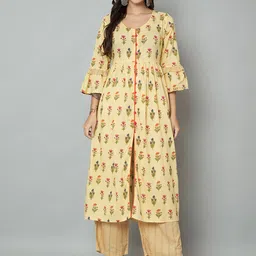 RANGMAYEE Floral Printed Bell Sleeves Pure Cotton A Line Kurta with Palazzos-image-8