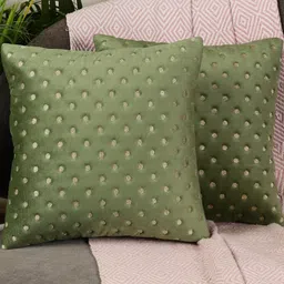 TANLOOMS Set Of 2 Green Velvet Square Cushion Covers-14