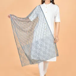 Nakoda Creation Floral Woven Design Net Dupatta-picture-7