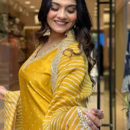 Royal Export Bandhani Printed Gotta Patti Work Chanderi Kurta With Trousers & Dupatta image 4