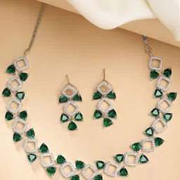 KARATCART Sliver-Plated American Diamond Stone StuddedJewellery Set-21