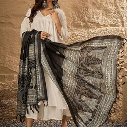 InWeave V Neck A Line Kurta With Palazzos & Dupatta-6