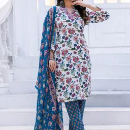 ARADHNA Women Floral Embroidered Regular Thread Work Kurta with Trousers & With Dupatta-image-61