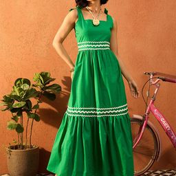 Pink Paprika by SASSAFRAS Women Solid Sleeveless Cotton Fit & Flare Maxi Dress-picture-50