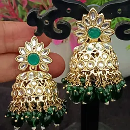 EVY Gold-Plated Artificial Stones Studded And Beaded Dome Shaped Jhumkas-13