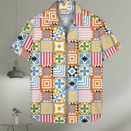 HELLCAT Boys Spread Collar Geometric Printed Cotton Casual Shirt-image-98