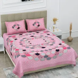 Aura Pink & White Ethnic Motifs 144 TC Queen Bedsheet with 2 Pillow Covers-image-65