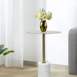 Metalsmith Beige & White Marble Round End Table-image-9