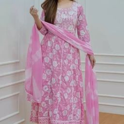 KALINI Women Floral Printed Regular Mirror Work Pure Cotton Kurta with Palazzos & Dupatta-image-34