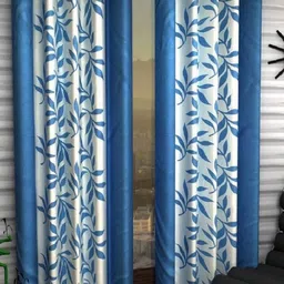BELLA TRUE Blue & White 2 Pieces Floral Printed Black Out Door Curtains-image-56