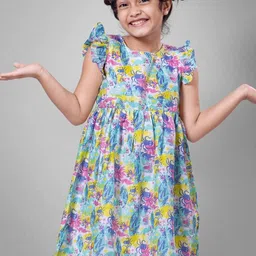 Tura Turi Girls Conversational Printed Flutter Sleeve Cotton Empire Dress-18