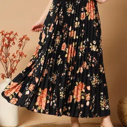 OTABU Floral Printed Pleated A-Line Maxi Skirt-image-77