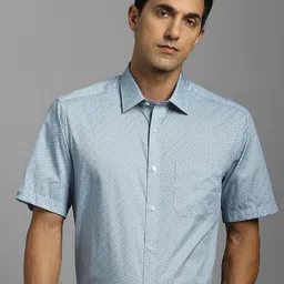 Louis Philippe Geometric Printed Spread Collar Regular Fit Cotton Formal Shirt-image-75