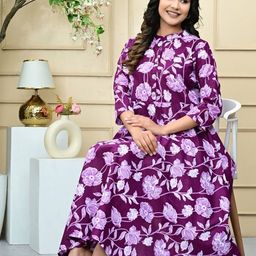 SANGANER MART Floral Printed Mandarin Collar Cotton A-Line Dress-image-83