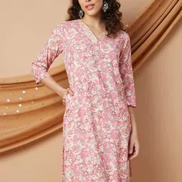 Melange by Lifestyle Floral Printed Thread Work V-Neck Straight Kurta-picture-15