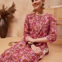 Anouk Floral Printed Round Neck Pure Cotton Straight Kurta-picture-10