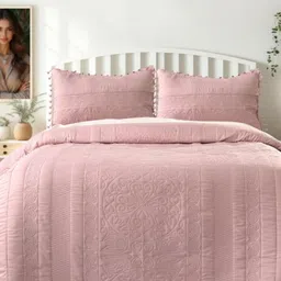 Bedbathandbliss Pink Cotton Bed Cover With Pillow Cover-picture-26