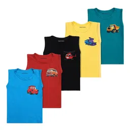Superminis Kids Pack Of 5 Printed Cotton Basic Vests 50392-V5MU-XS-image-65