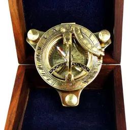 Brass Sundial compass with wooden box nautical gift Compass-43