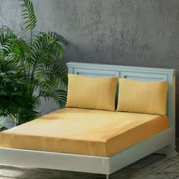 Trance Home Linen Gold Pure Cotton 300 TC Queen Size Fitted Bedsheet Set 1.90 m x 1.52 m-image-55