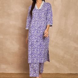 all about you Women Floral Printed Regular Pure Cotton Kurta with Trousers-picture-17