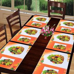 Aura 6Pcs Orange-Colored & White Printed Table Placemats-27