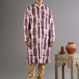 Exotic India Men Tie-Dye Printed with Shibori Sequin Work Cotton Silk Kurta Pajama Set-picture-14