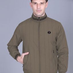 MOUNTAIN COLOURS Men Mock Collar Striped Windcheater Bomber Jacket-image-83