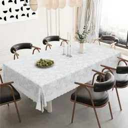 DREAM WEAVERZ White Floral Waterproof 6-Seater Table Cover with Embellished details-26