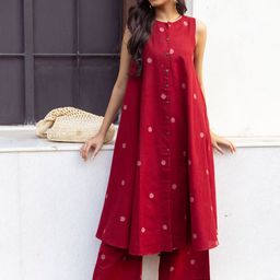 GoSriKi Geometric Printed Round Neck A-Line Kurta With Palazzos-picture-48