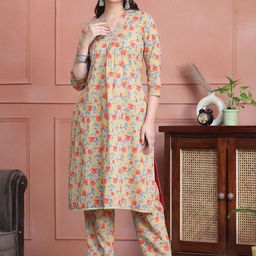 SOUNDARYA Floral Printed Pleated Pure Cotton Straight Kurta With Trouser-image-19