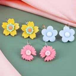 PRIVIU Set of 3 Daisy Floral Shaped Drop Earrings-52