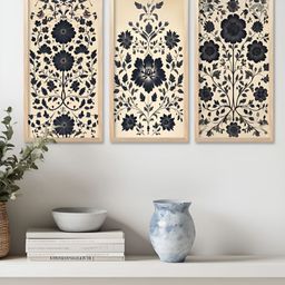 Kotart Brown & White 3 Pieces Floral and Botanical Wooden Wall Paintings-47