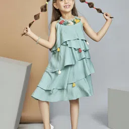 Peppermint Girls Round Neck Layered Satin A-Line Dress-image-82