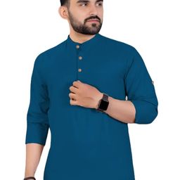 Yugnik Men Mandarin Collar Roll-Up Sleeves Cotton Kurta-image-85
