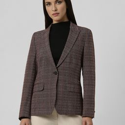 Van Heusen Women Checked Peaked Lapel Collar Single Breasted Formal Blazer-22