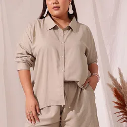 CURVY STREET Plus Size Long Sleeves Shirt With Shorts-image-49