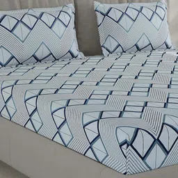 Monte Carlo Blue Geometric Printed 130 TC Queen Bedsheet Set 2.24 m x 2.54 m-picture-41