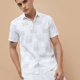 CODE by Lifestyle Abstract Printed Spread Collar Cotton Shirt-image-25