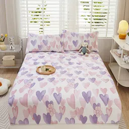 JC HOME Pink & Purple Ethnic Motifs 220 TC Single Bedsheet with 1 Pillow Covers-17